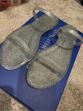 Stuart Weitzman Silver Glitter Jelly Sandals